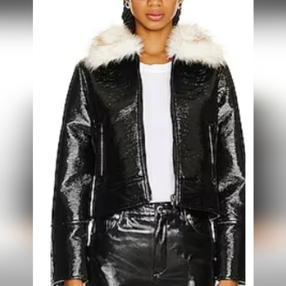 Unreal fur wet look aviator jacket - Picture 13 of 16